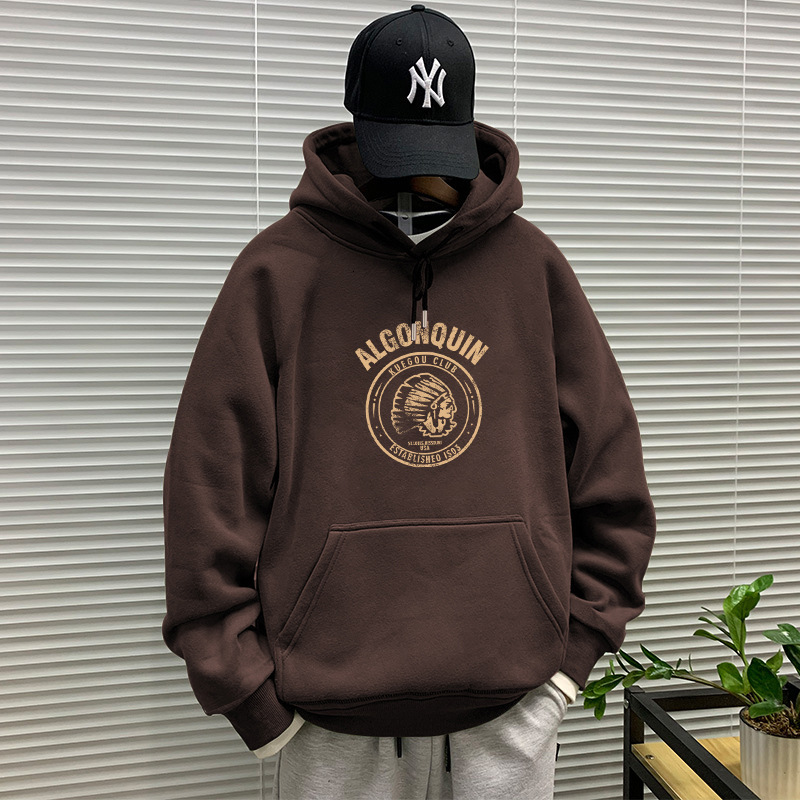 Spring and autumn heavyweight hooded sweatshirt for men trendy winter top fleece lined jacket style couple s pullover