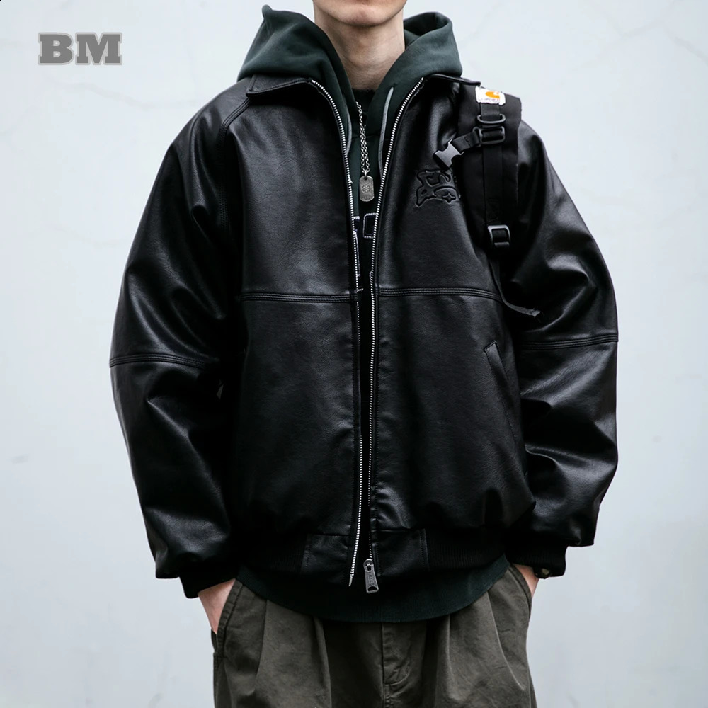 American Vintage High Quality Motorcycle Leather Jacket Men Streetwear Loose Fashion Coining Coat Spring Korean Trendy Jacket 260917