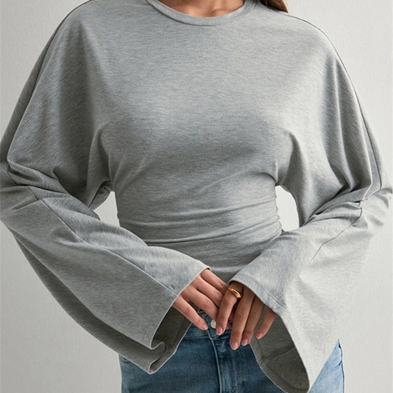 Long Sleeve Women Pullover O Neck Skinny Y2K Summer Clothes Casual T Shirt Top Streetwear Fashion Gray Tees Crop Top 260917