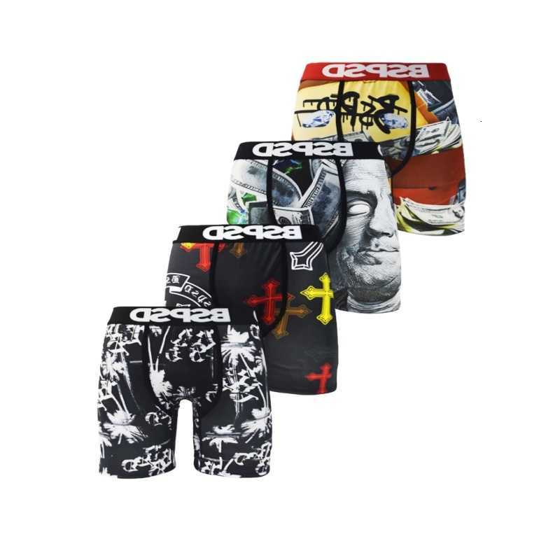 Boxers Men Underwear Underpants 4Pcs Sexy Printed Boxershorts Breathable Mens Briefs Trunks Plus Size Man Swimming Underpants Men's Panties D26