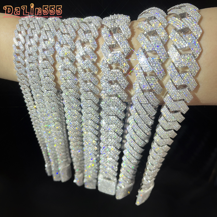 Fine Jewelry in Stock 8mm 10mm 12mm 925 Sterling Silver VVS Moissanite Diamond Iced Out Miami Cuban Link Chain Necklace for Men