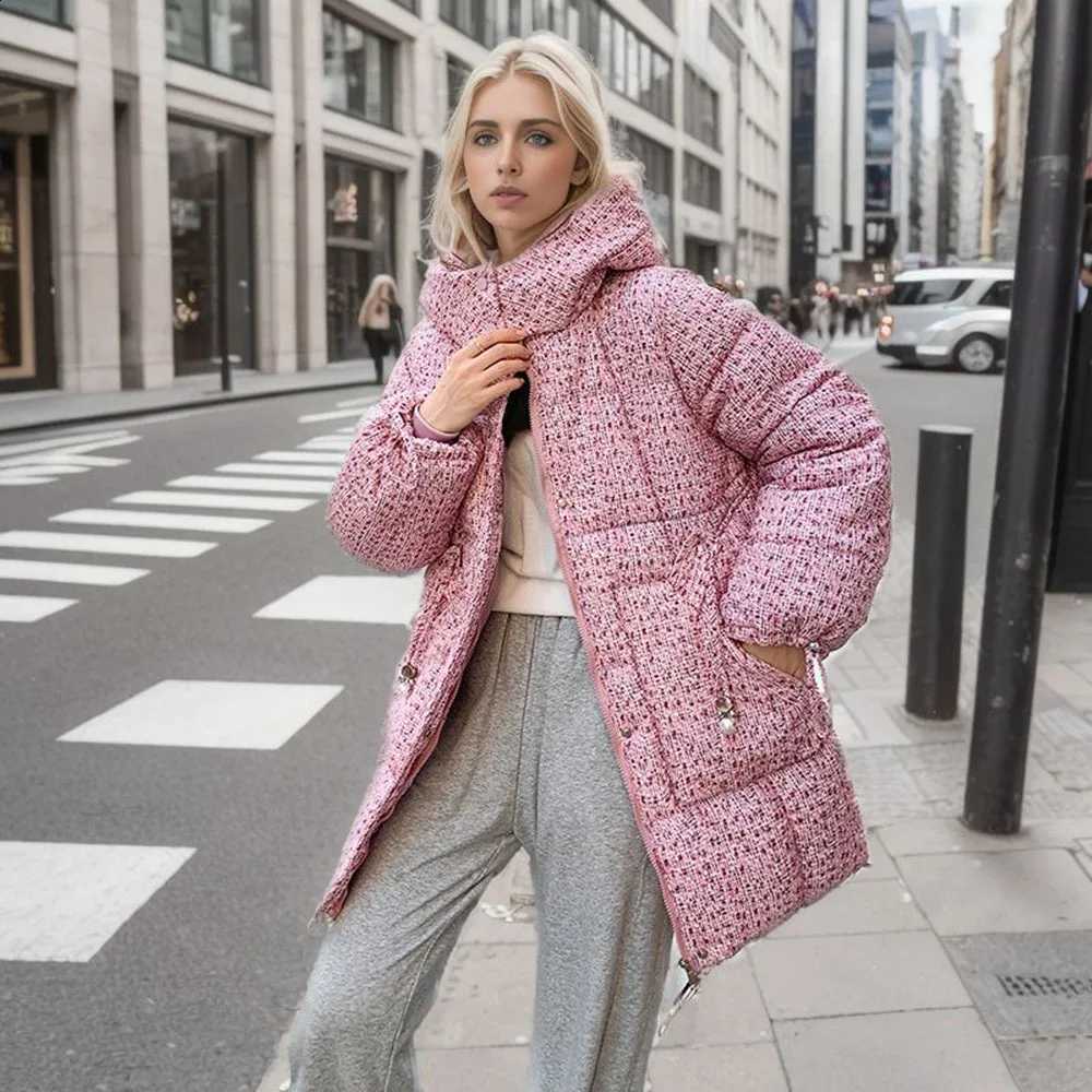 2023 Winter Parka Windproof Warm Snow Coats Women Fashion Plaid Hooded Duck Down Jacket Female Stand-up Collar Puffy Outerwear H260917