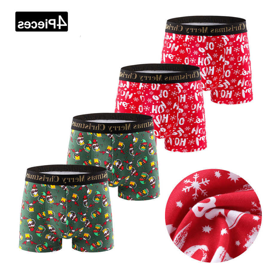 Panties Underpants 4pcs Christmas Men's Cotton Shorts Brand Print Men Underpants Letter Waistband Boxer Briefs Sexy Underwear Men Boxers D26091