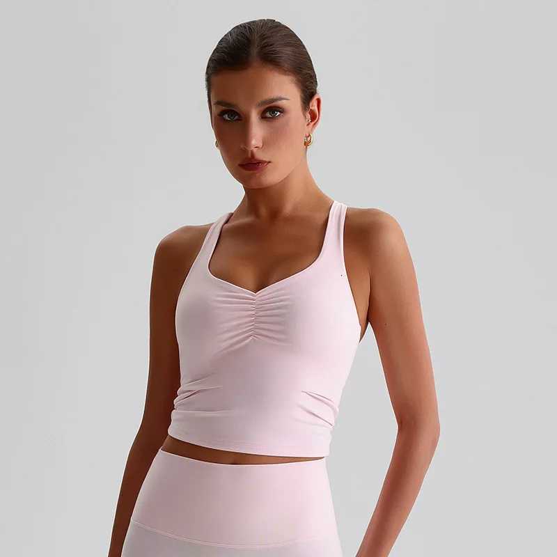 Solid Color Sports Tank Top Women Fitness Bra TightsCross Back Gym Clothe Underwear Yoga Vest High impact shockproof Chest Pad Q260917