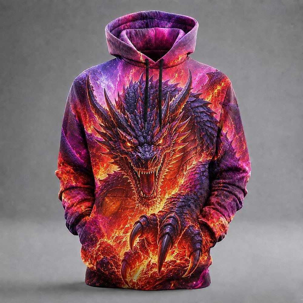 Hoodie 3D Printed Men's Dragon Fantasy Animal Graphic Lightning Print Sweatshirt Long Sleeve Casual Streetwear Men Clothing C260915 C26091511