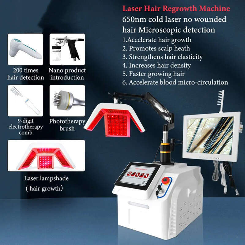 New Professional Hair Growth Machine 650Nm Cold Diode Laser Red Light Anti-Hair Loss Therapy Hair Follicle Scalp Detection Equipment