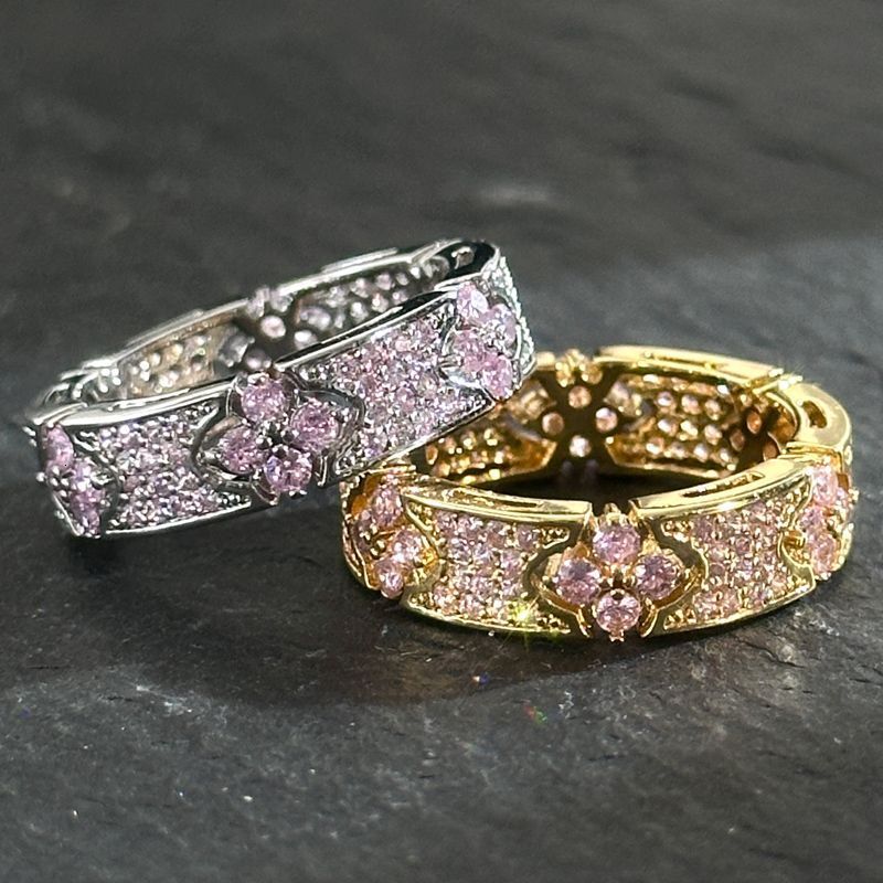 Black Pink Diamond Four-Leaf Clover Zircon Unisex Ins Light Luxury Design High-End Versatile Hand Jewelry New Ring