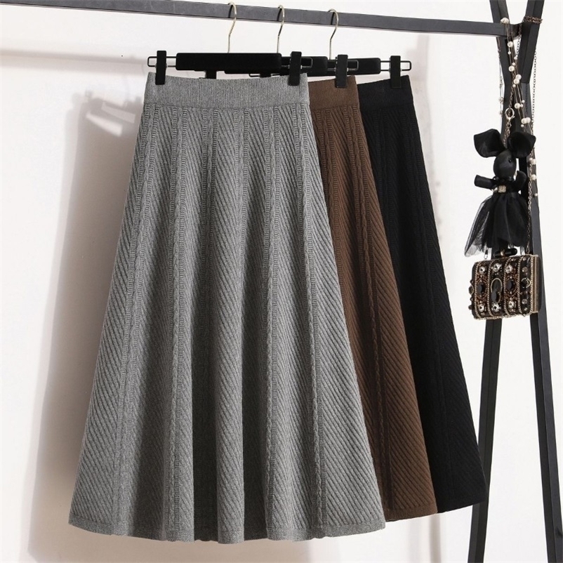 Smvp Autumn Winter Loose High Waist Mid Calf Saias Lady Solid Color Wild Soft Knitwear A-line Skirt Women 260917