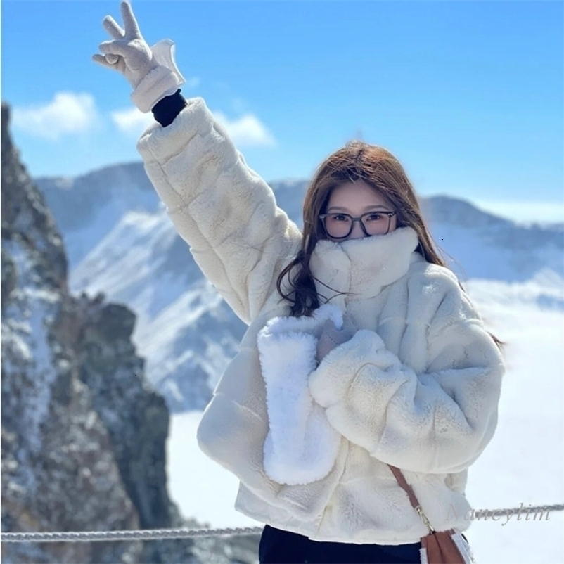 Winter Mink-like Wool Fur Coat Women's Short Lamb Stand Collar Rabbit Coats Koean Fashion 260917