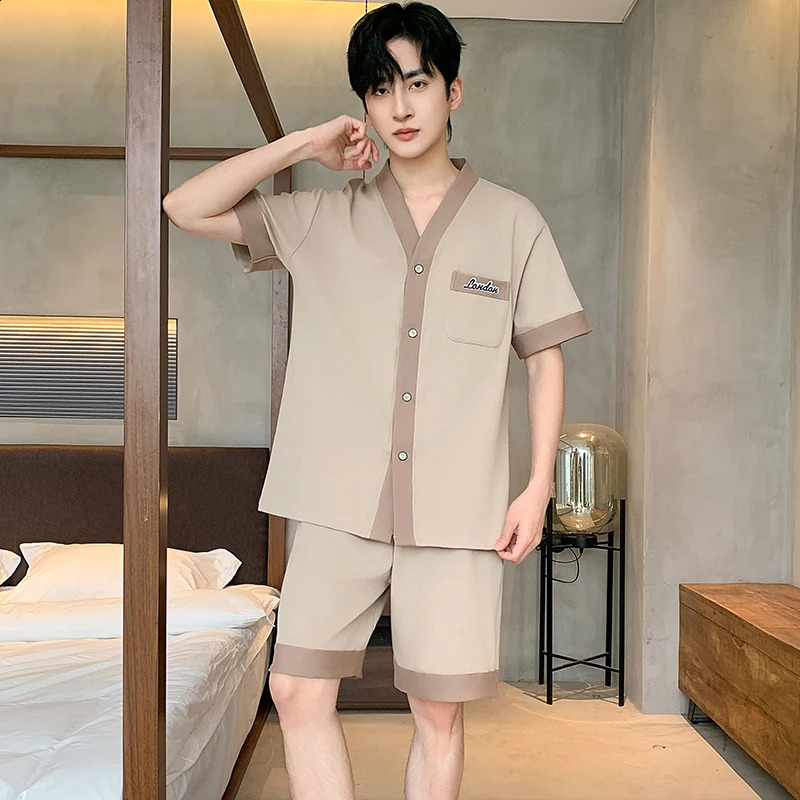 Men's Japanese Kimono Casual Fashion Solid Color Cardigan Loose Summer Short-Sleeved Pajamas with Shorts Home Comfort Wear 260917