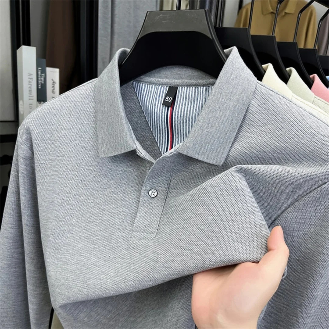 100% pure high-end men's long sleeve polo shirt autumn winter fashionable y embroidery golf top casual T-shirt 260917