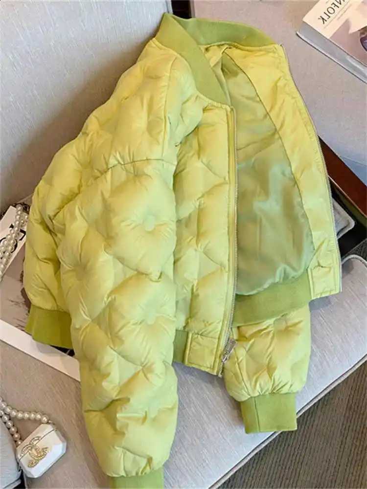 Women's Green O-Neck Cropped Parka Jacket Warm Thicken Outerwear Harajuku Oversize Padded Jackets Vintage 2000s Winter Clothes H260917