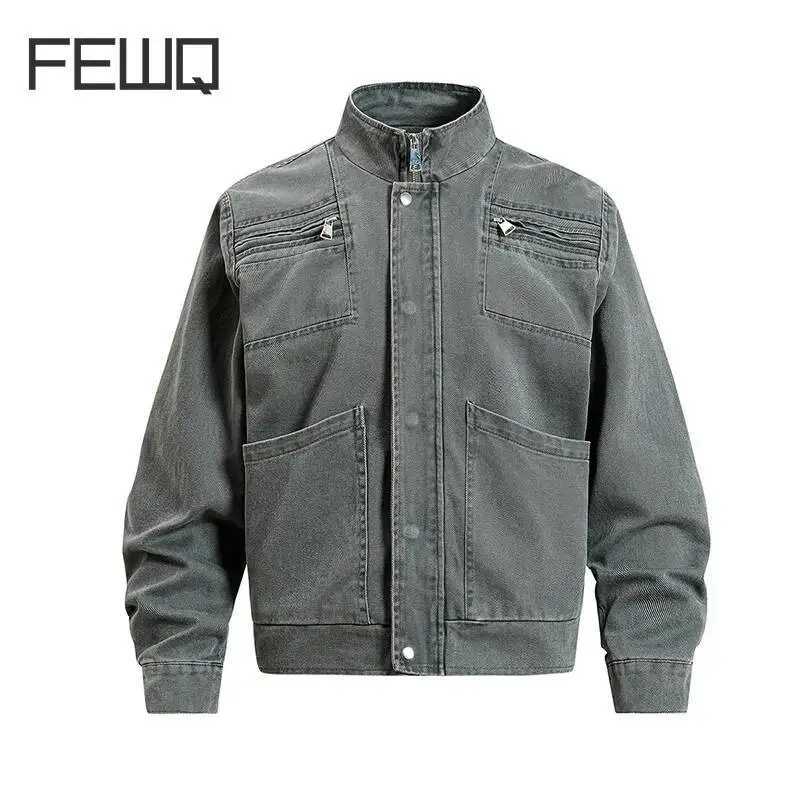 FEWQ American High Strt Heavyweight Men's Washed Workwear Jacket Casual Loose Stand Up Collar Multi Pocket Top 2026 Autumn New S260918AXS5