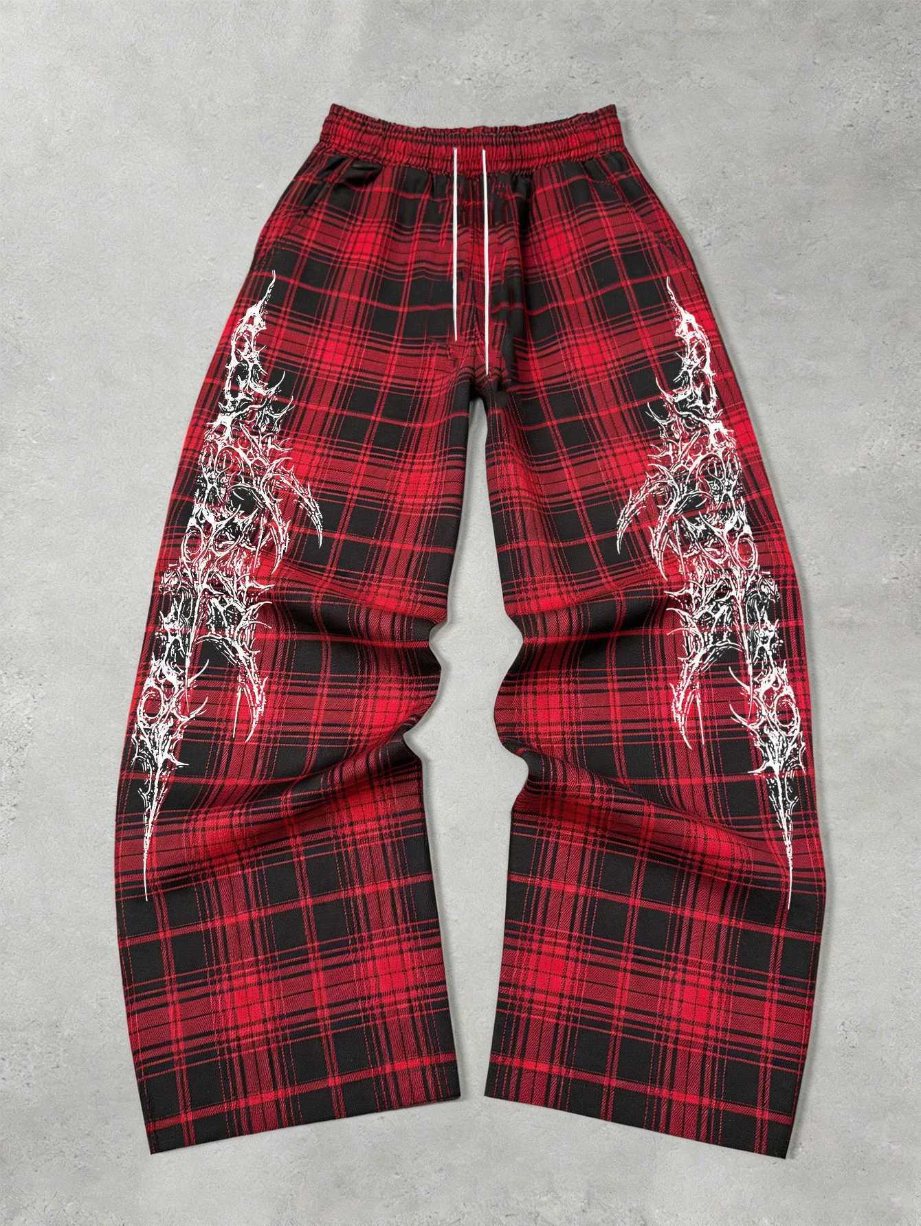 Unisex Jogger StraightLeg Trousers Gothic Plaid Pattern With Dark Art Print Pants Punk Strtwear For Men Women Daily Outfit Q260917
