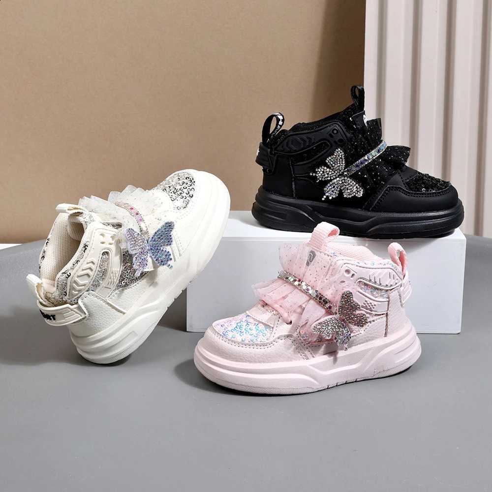 2025 New Autumn Children Shoes Leather Toddler Kids Sport Shoes Bling Cute Butterfly Soft Sole Fashion Girls Sneakers Q260916