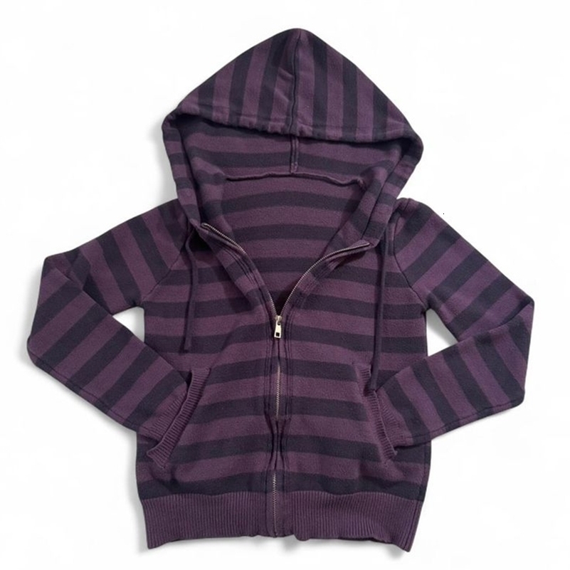 Harajuku Vintage Y2K Women's Hoodie Sexy Slim Fit Chic Casual Striped Cardigan Sweatshirt Grunge Punk Hip Hop Female Streetwear 260917ww