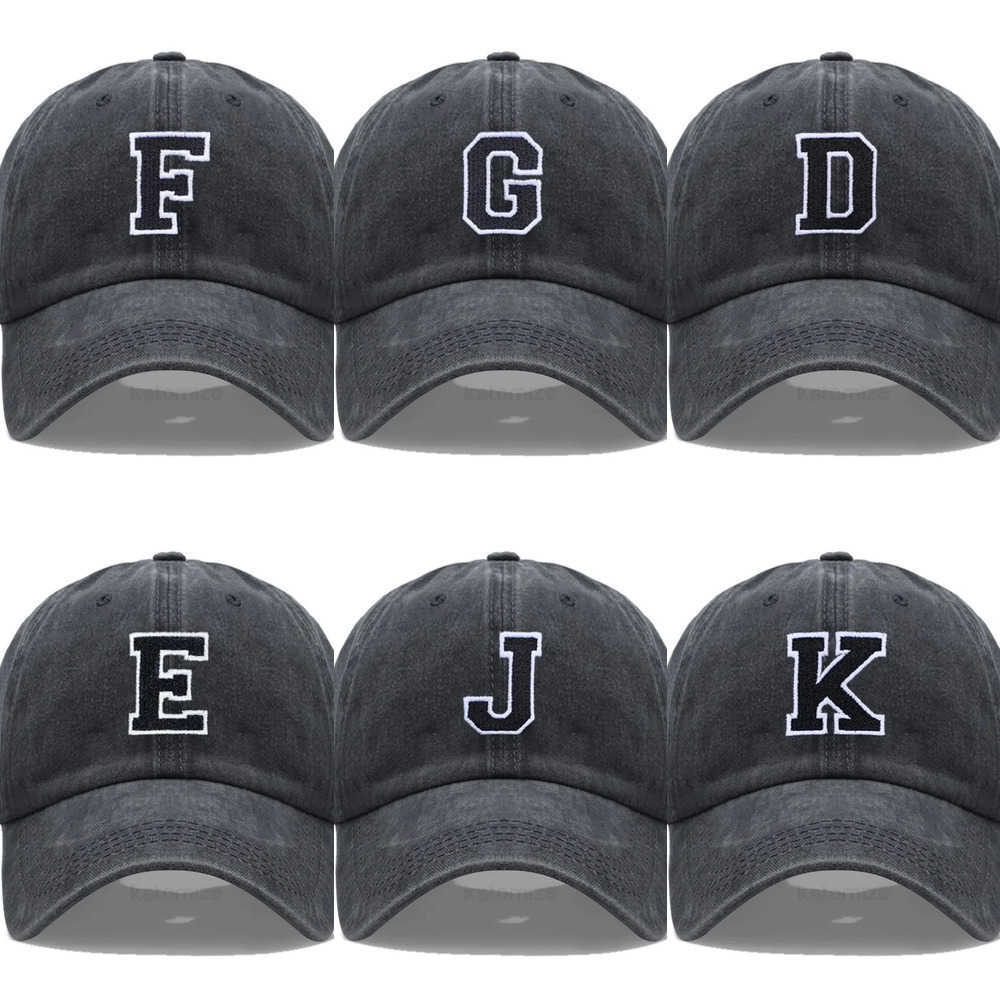 Baseball Initial Letter A-Z Embroider Cap For Men Womne Washed Cotton Black Hat Fashion Team Sport Visors Snapback Caps J260917