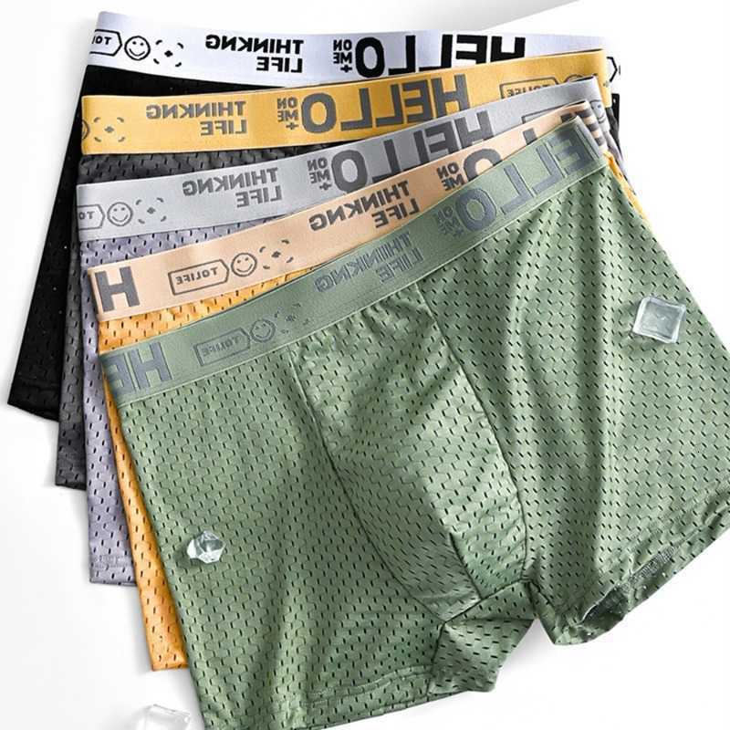 6 Pieces of Mesh Underpants Ice Silk Boxing Shorts for Men's Underwear Breathable Sexy Slim Fit and Seamless Flat Corner Pants Plus Size 4X D26