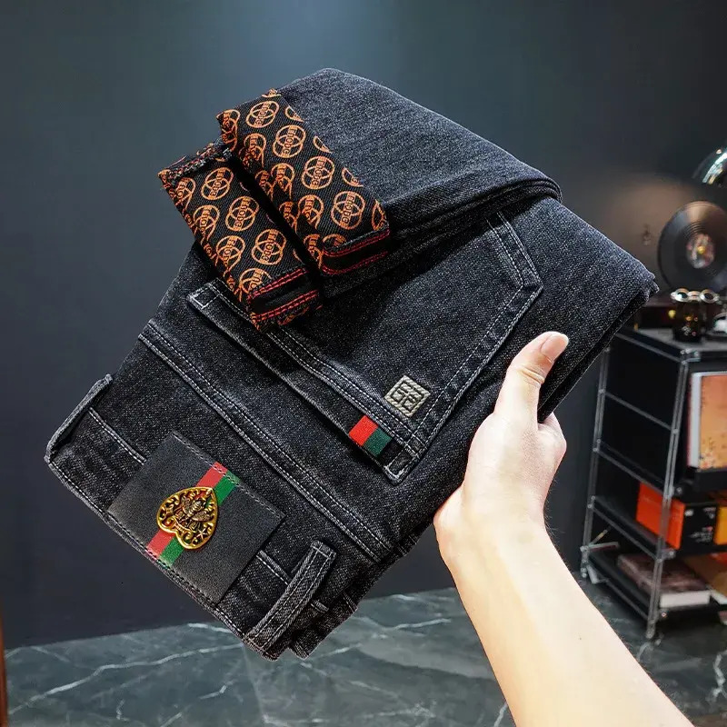 Men Jeans 2026 Designer Luxury Men's Slim Fit Straight Leg trousers Elastic Jeans Classic Simple Cotton Business New Outdoor Sports And Leisure