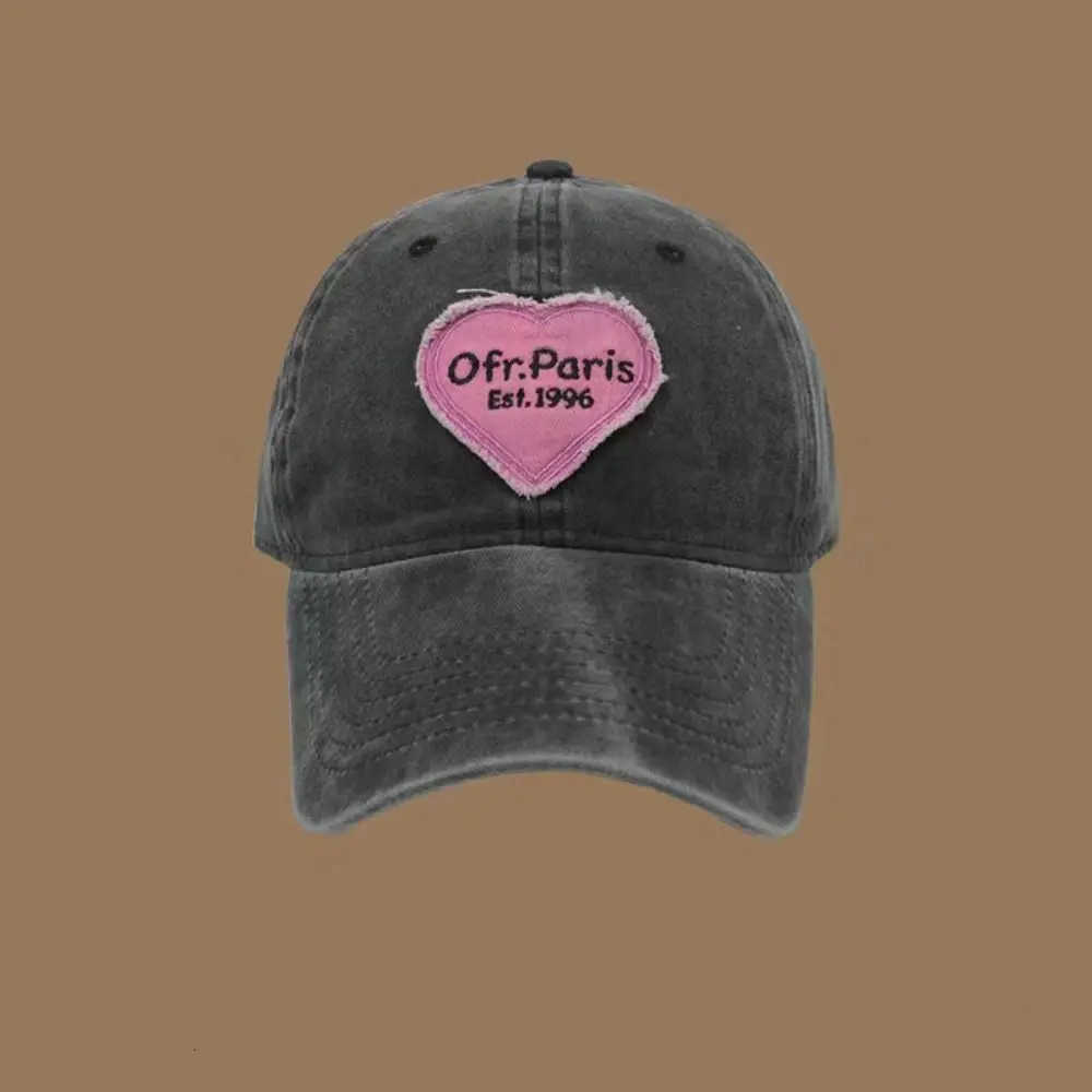 Women Retro Heart Embroidery Baseball CAP Solid Color Big Brim SnAPback Hat Washed Cotton Y2K Style Couple Sun Hats J260917