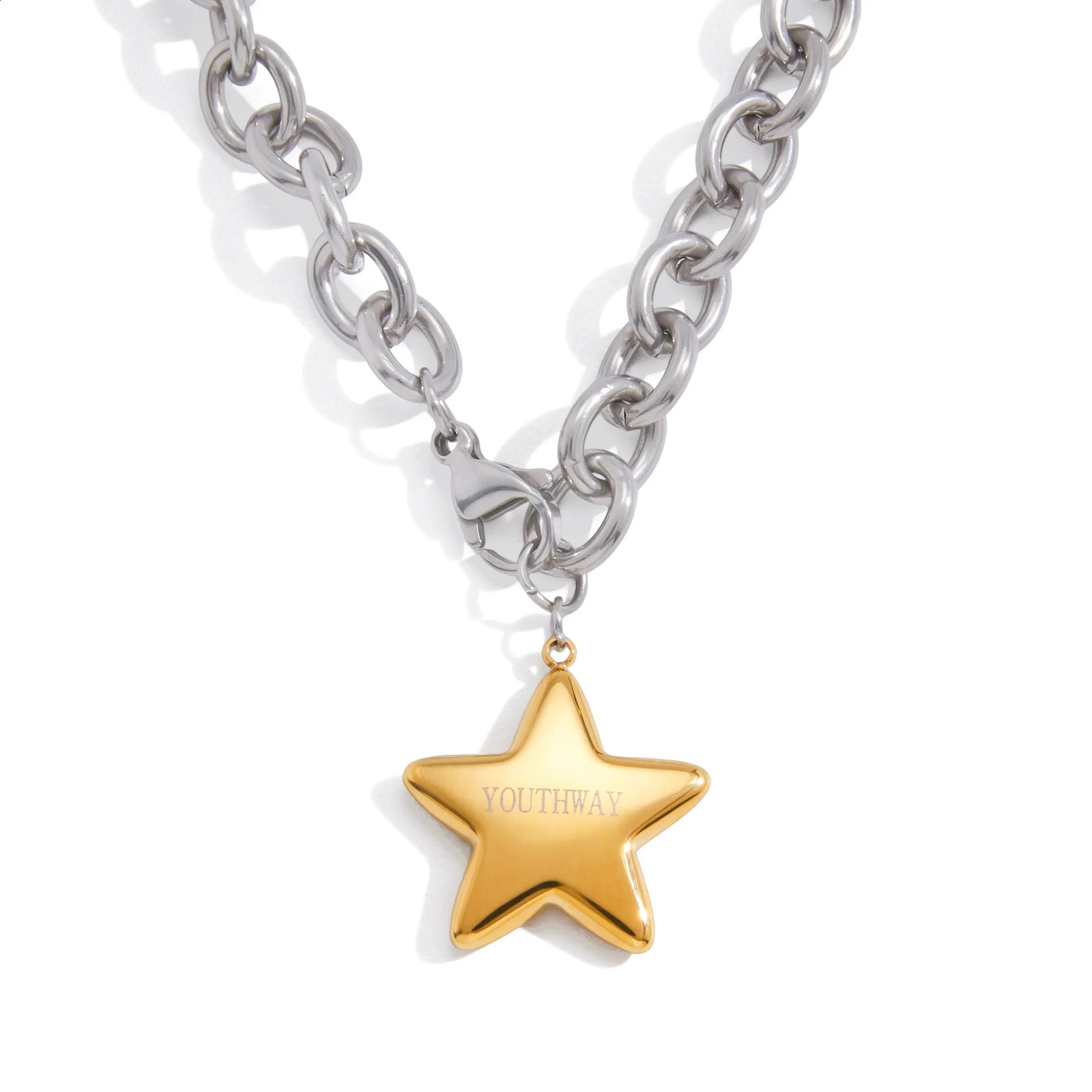 Youthway Minimalist Smooth Five-pointed Star Pendant Necklace Stainless Steel 18K Gold Color-plated Chain Pendant Necklace 260917
