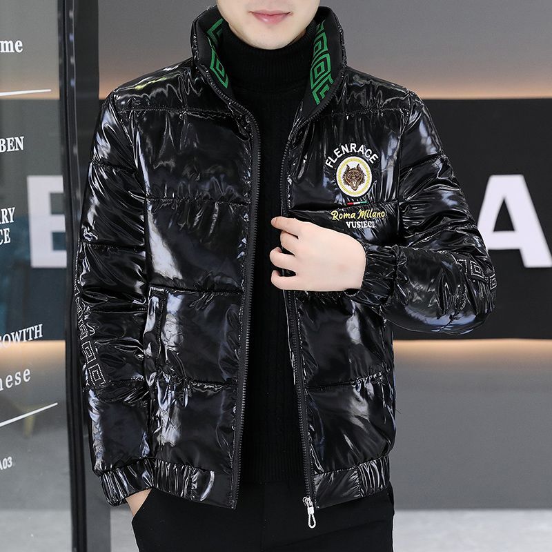 2026 Men's Winter Stand Collar Slim Fit Glossy Cotton Youth Fleece-Lined Jacket Simple Top Trendy Fashionable Warm Coat