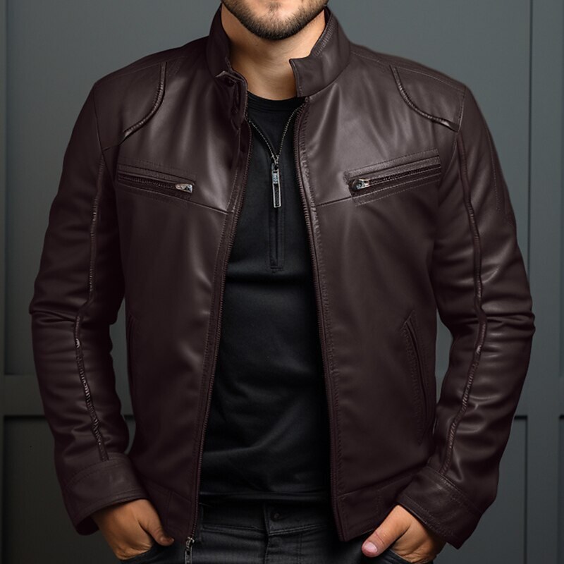 Foreign Trade Amazon Motorcycle Jacket Men's Youth Stand Collar Punk Leather Coat Men Men's Coatstand-Collar Coat Leather Jacket Bomber Ja