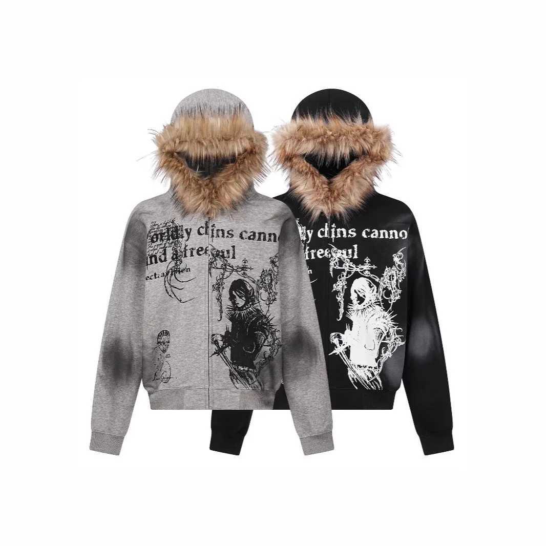 2025 Personzed Spray Painted Pattern Hooded Loose Casual Versatile Couple Style Hooded Sweatshirt Y2K Paired with a Fringed Q260917