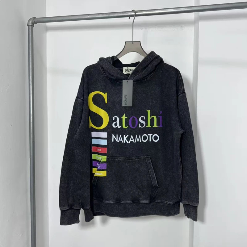 Washed Satoshi Nakamoto Colorful Stairs Print Hoodie Sweatshirts Men Women American Streetwear Loose Black Terry Pullovers 260918