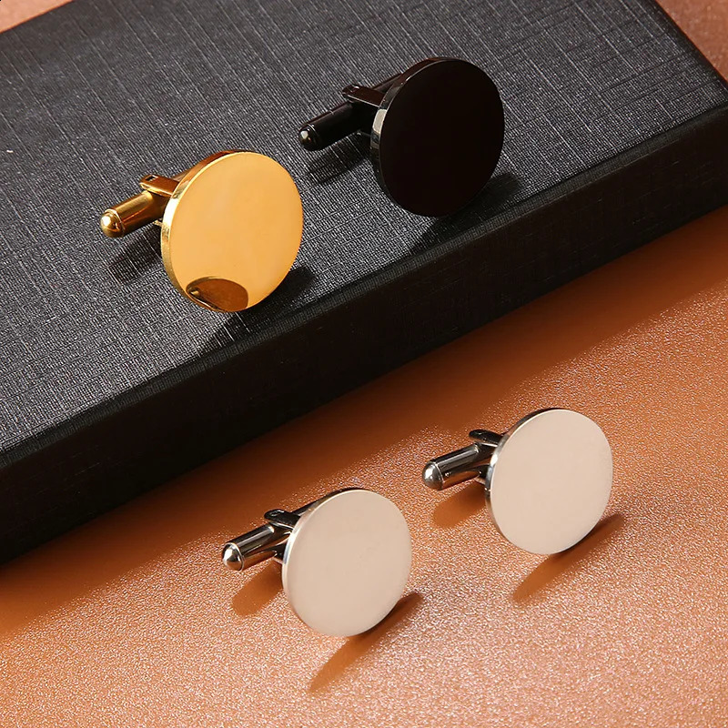 High Quality Stainless Steel Cufflinks Smooth Metal Gold Color Round Cufflinks Man's Suit Accessories 260917