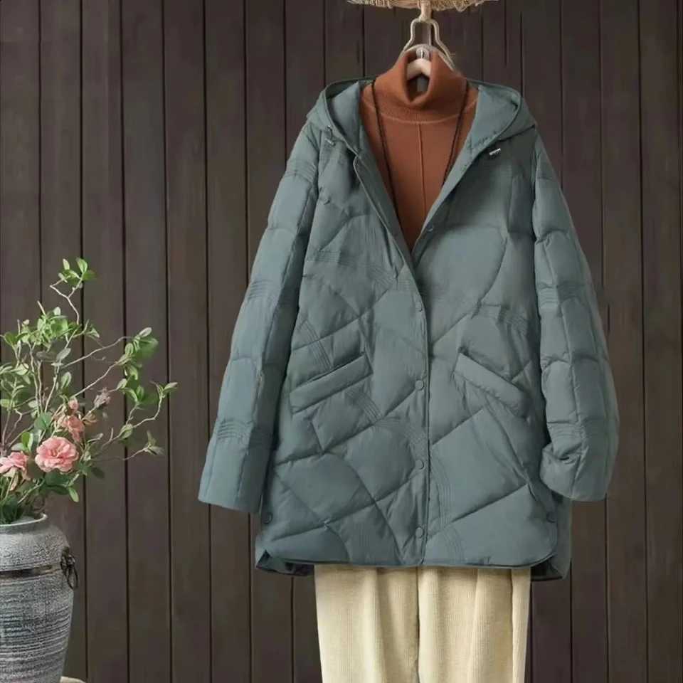 New Lightweight Down Jacket For women Medium long Slim Hooded White duck down Loose Lightweight Jackets Female Casual Overcoat H260917