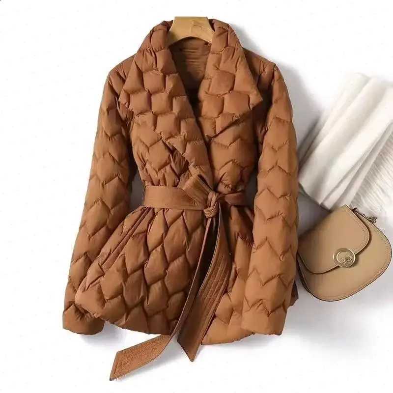 Thin Parker Coat Women Autumn Winter Thick Warm Coats Woven Block Trend Lace Up 2024 Comfortable Mom Y2k Coat Parkas H260917