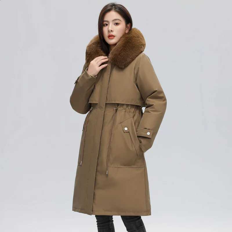 Winter Jacket Women Parkas Korean Loose Long Cotton Padded Jacket Detachable Plush Inner Liner Parka Female Windbreakers Outwear H260917