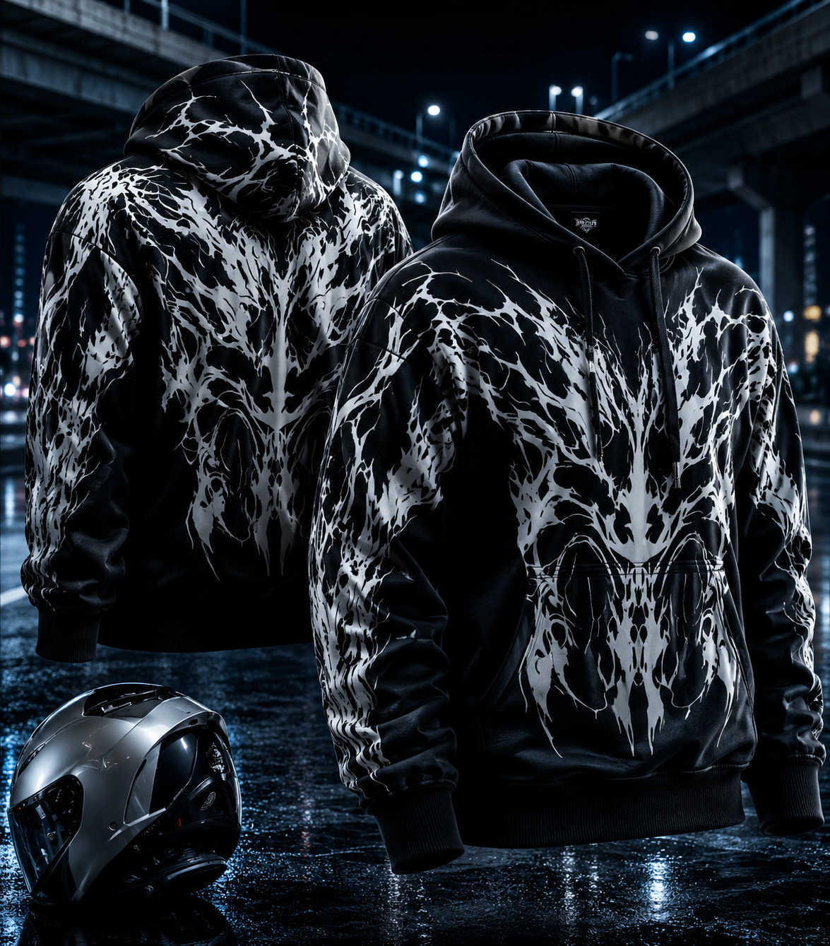 Abstract Christmas hoodie 3D Dark Demon Graphic Biker Hoodie Y2K Gothic Motorcycle Streetwear LongSleeve Pullover Hooded Sweatshirt Unisex Tops C260