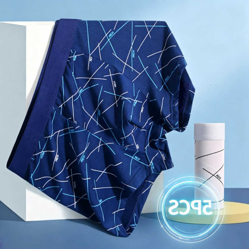 Mutande da uomo geometriche Linea 5 pezzi Intimo stampato Trendy confortevole traspirante a vita media Boxer Slip casual da uomo Pantaloncini Mutand