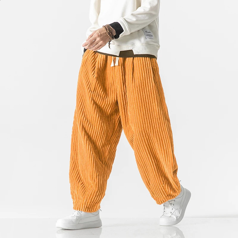 2025 Men Casual Harlan Pants Men Loose Trendy Corduroy Pants Chinese Style Autumn Winter Male Fashion Thick Warm Trousers 260917