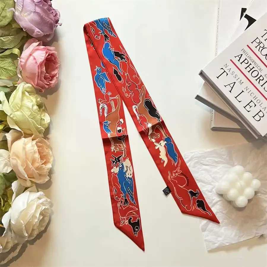 Hot y Rabbit Twill Twilly2025 Spring and Autumn New Ribbon Small Silk Scarf iti Bird Print Wen's Tie Bag Handle 90*5cm N260912