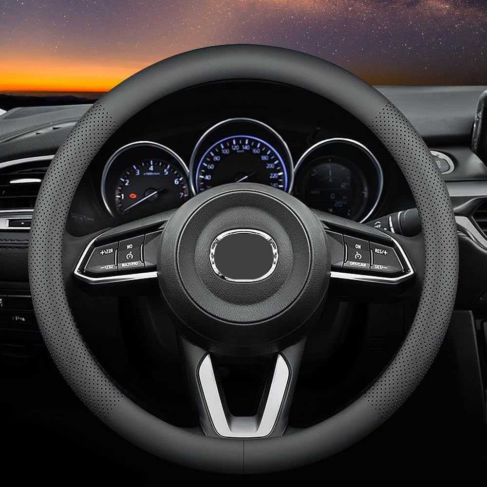 Nappa Leather Car Steering Wheel Cover All Seasons Universal 15 Inch 38cm Non-Slip Breathable Black Cover L26917