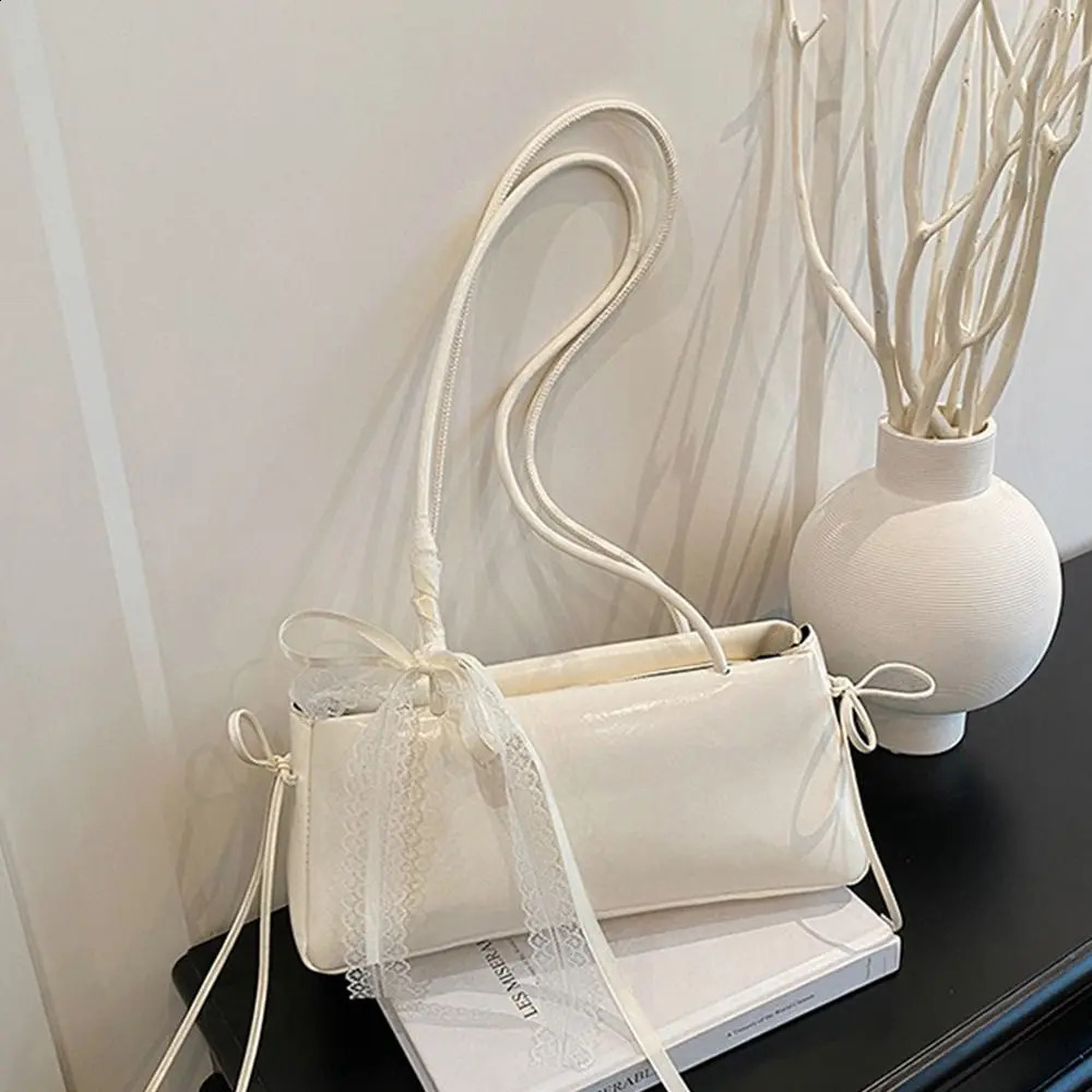 Trendy Multicolor Shoulder Bag PU Leather Bowknot Underarm Bag Large Capacity with Lace Ribbon Versatile Commuting Bag Work 260917