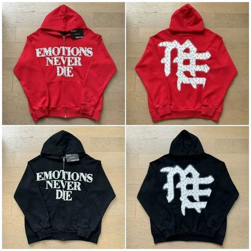 Mixed Emotion Classic Beaded Letter Print Trendy Strtwear Casual Hooded Jacket Q260917