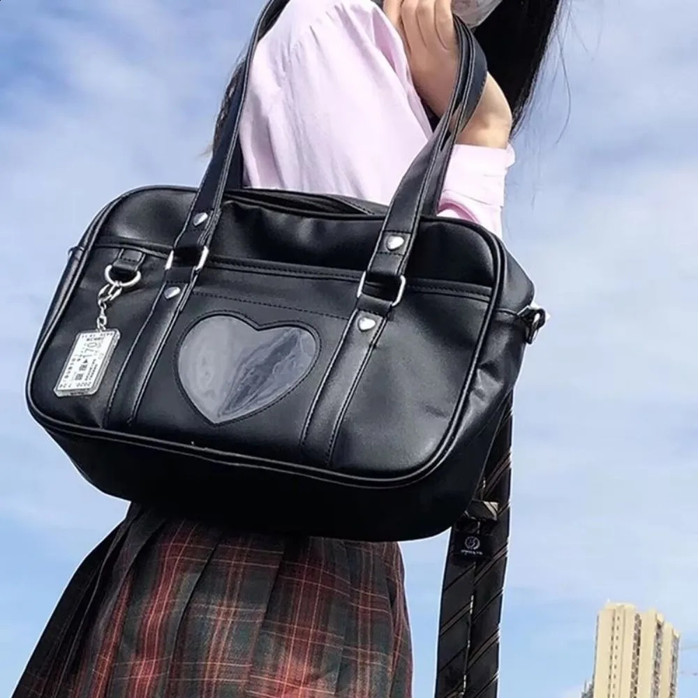 Large Capacity JK Uniform Shoulder Bag Love Heart Crossbody Bag Underarm Bag PU Leather Black White Messenger Bag Shopping 260915