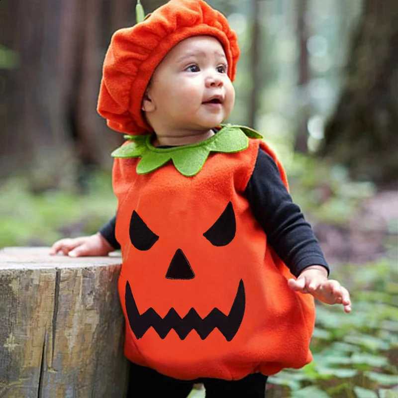 European Boys children's and girls and autumn and winter sle sleless Halloween pumpkin top + pumpkin hat two-pW260917