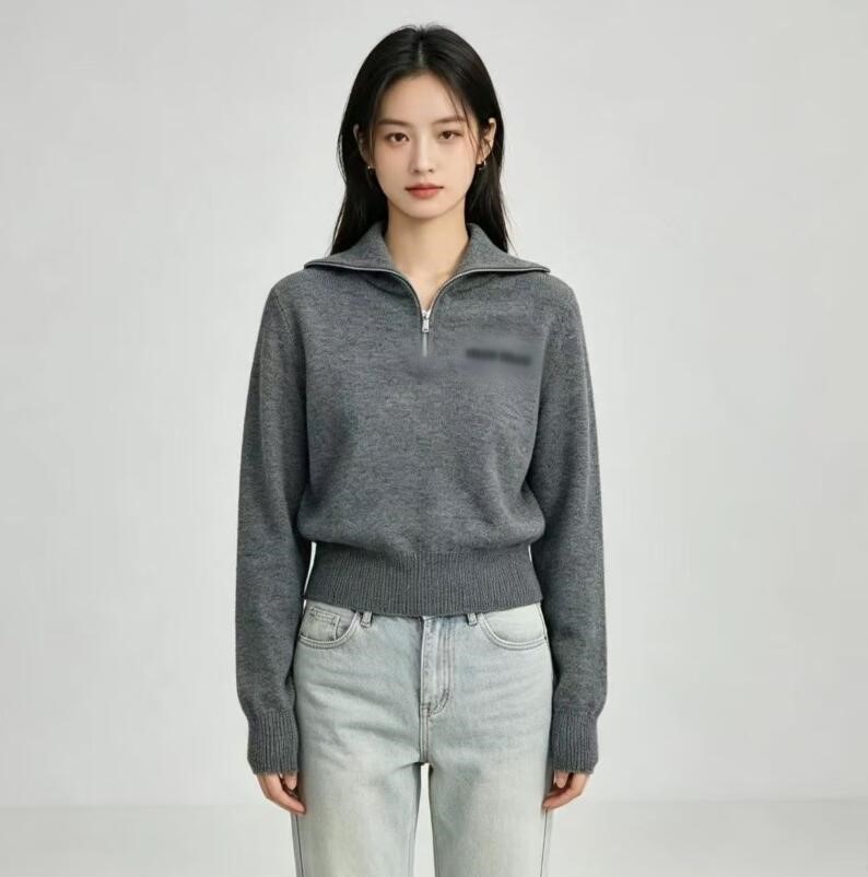 women Designer Sweater Vintage Luxury Knitted Outdoor Sports New Half Zipper Collar Knitted Long Sleeve Sweater Casual Top