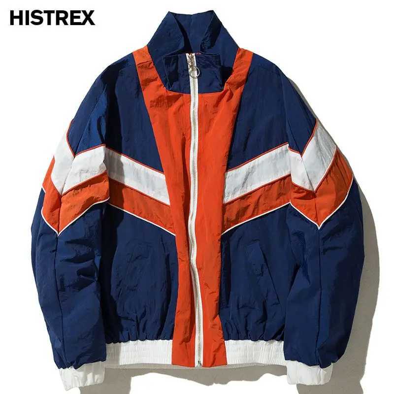 HISTREX Patchwork Stripe Retro Mens Jackets Vintage New Men's Windbreaker Bike Male Harajuku Hip Hop Jacket Men 4YAGU# S260918OZI0