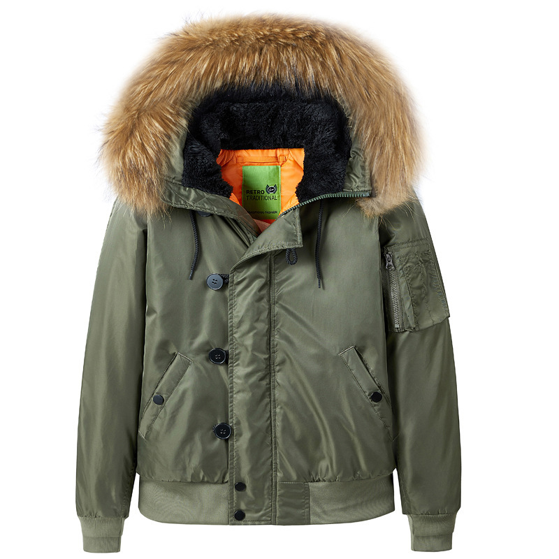 Manufacturer S New Autumn Winter Collection Padded And Thickened Cotton Jacket With Detachable Fur Collar Solid Color Air Force Pilot Style