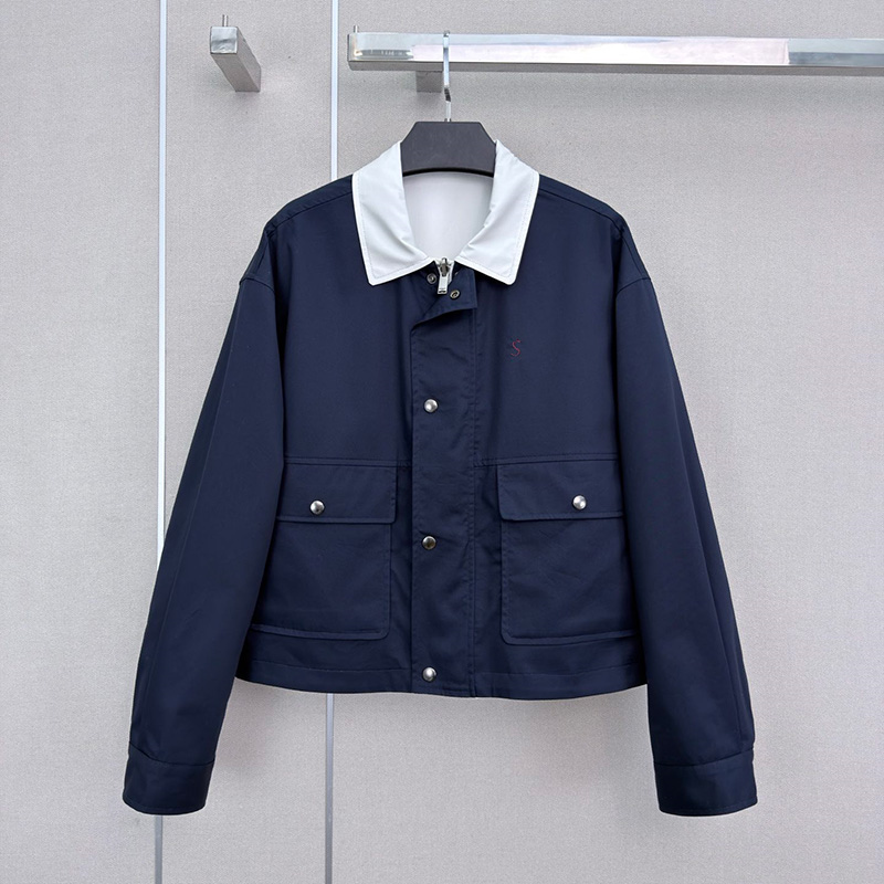Luxury Embroidered Stand Collar Jacket Women Double Sided Jackets Shorts Windbreaker Designer Daily Office Coat