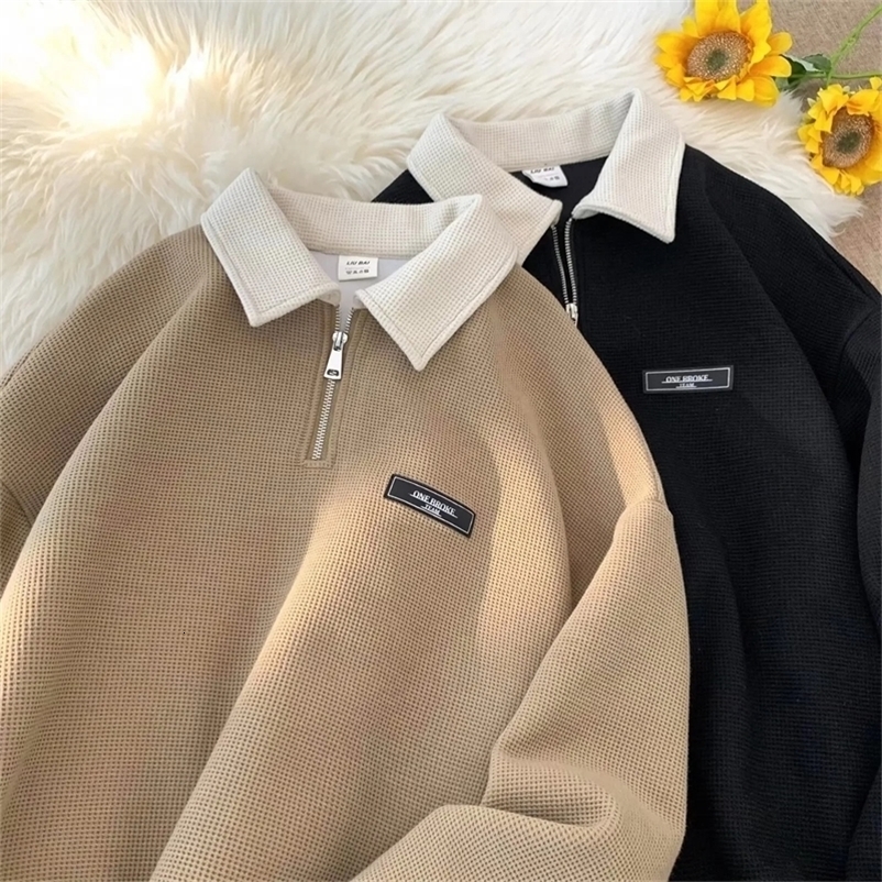 Sweatshirt Men's Spring Autumn Japanese Vintage Color Blocking Lapel Top Thin Preppy Style Casual Loose-fit Jacket 260917