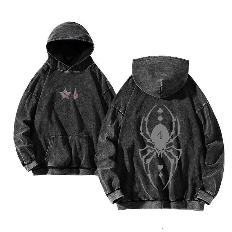 Wings Print Hoodie for Skeleton Men Women Casual Vintage Acid Wash Cotton Pullover Tops Hooded Sweatshirt with Pocket Streetwear C26091511