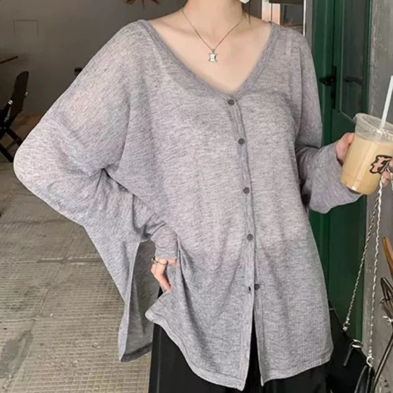 Comfortable Knit Cardigan Women's Stylish V-neck Cardigan Coat Lightweight Spring Autumn Jacket for Daily Wear Solid Color Loose 260918