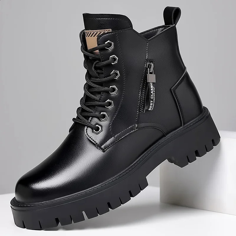 Winter thick soled Men's boots Outdoor waterproof laceup genuine leather male Comfortable warm shoes Botas Zapatos 260908